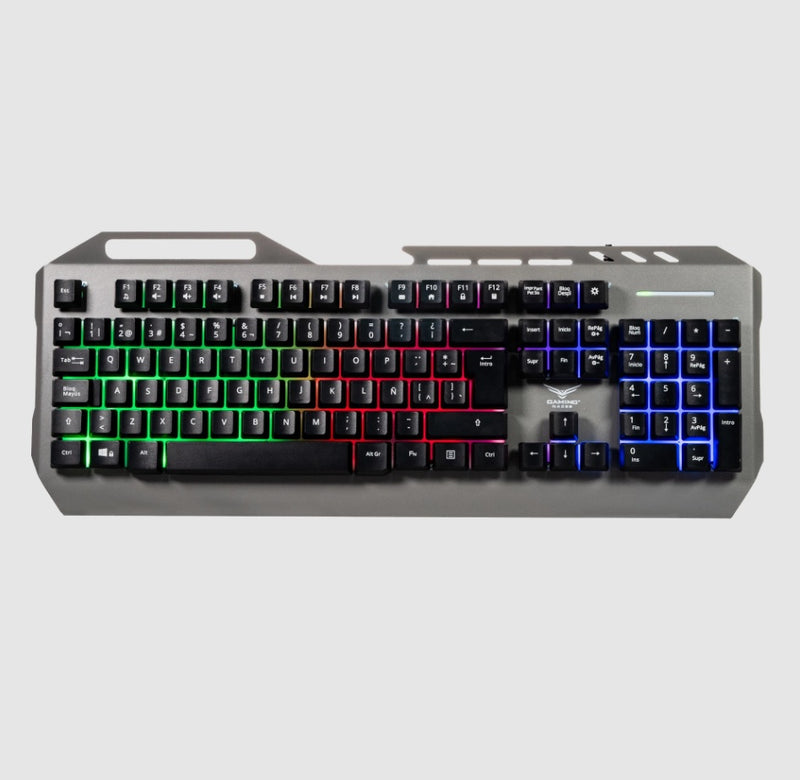 TECLADO NACEB (NA-0966) CYBER STEEL, MEMBRANA, MULTICOLOR, 105 TECLAS, METAL-PVC, PLATA-1