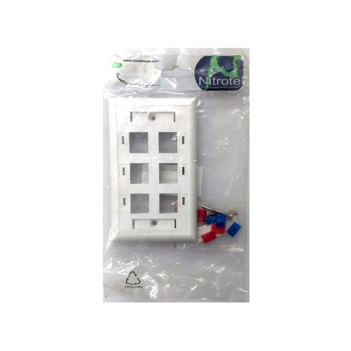 FACEPLATE (TAPA) NITROTEL 6 PUERTOS (NTFP06LWH)BL ANCA VOZ Y DATOS, VACIA