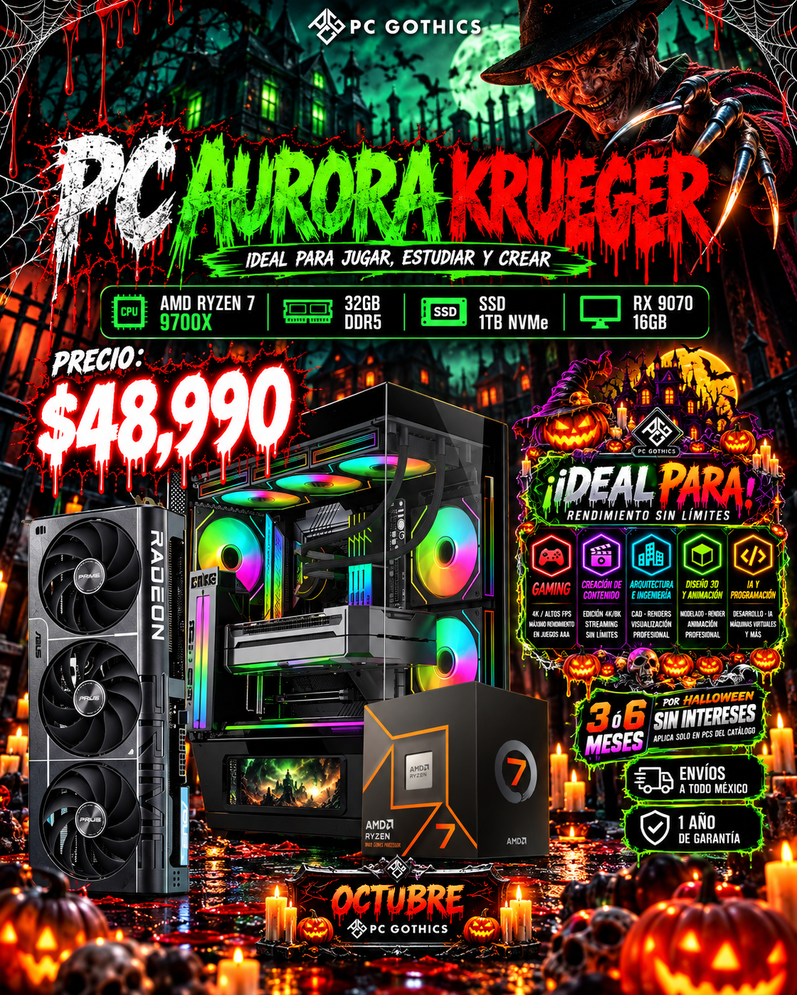 PC AURORA KRUEGER+ - Ryzen 7 9700X + 32GB RAM + RX 9070XT 16GB-1