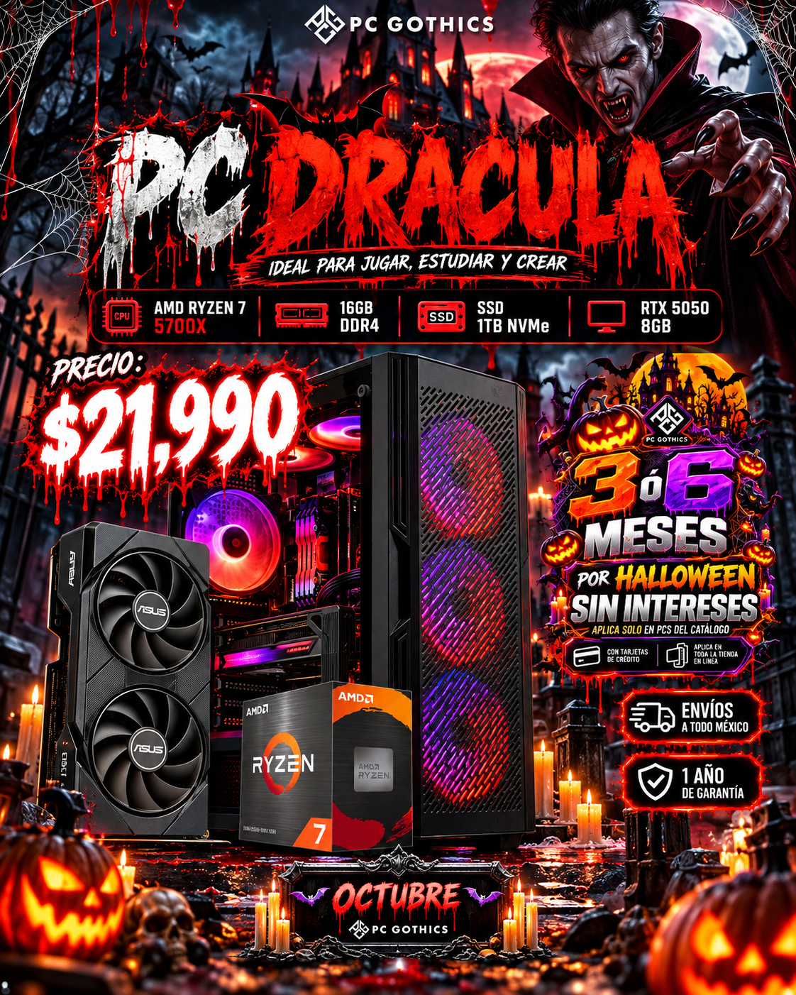 PC DRACULA - Ryzen 7 5700X + 16GB RAM + RTX 5050 8GB-1