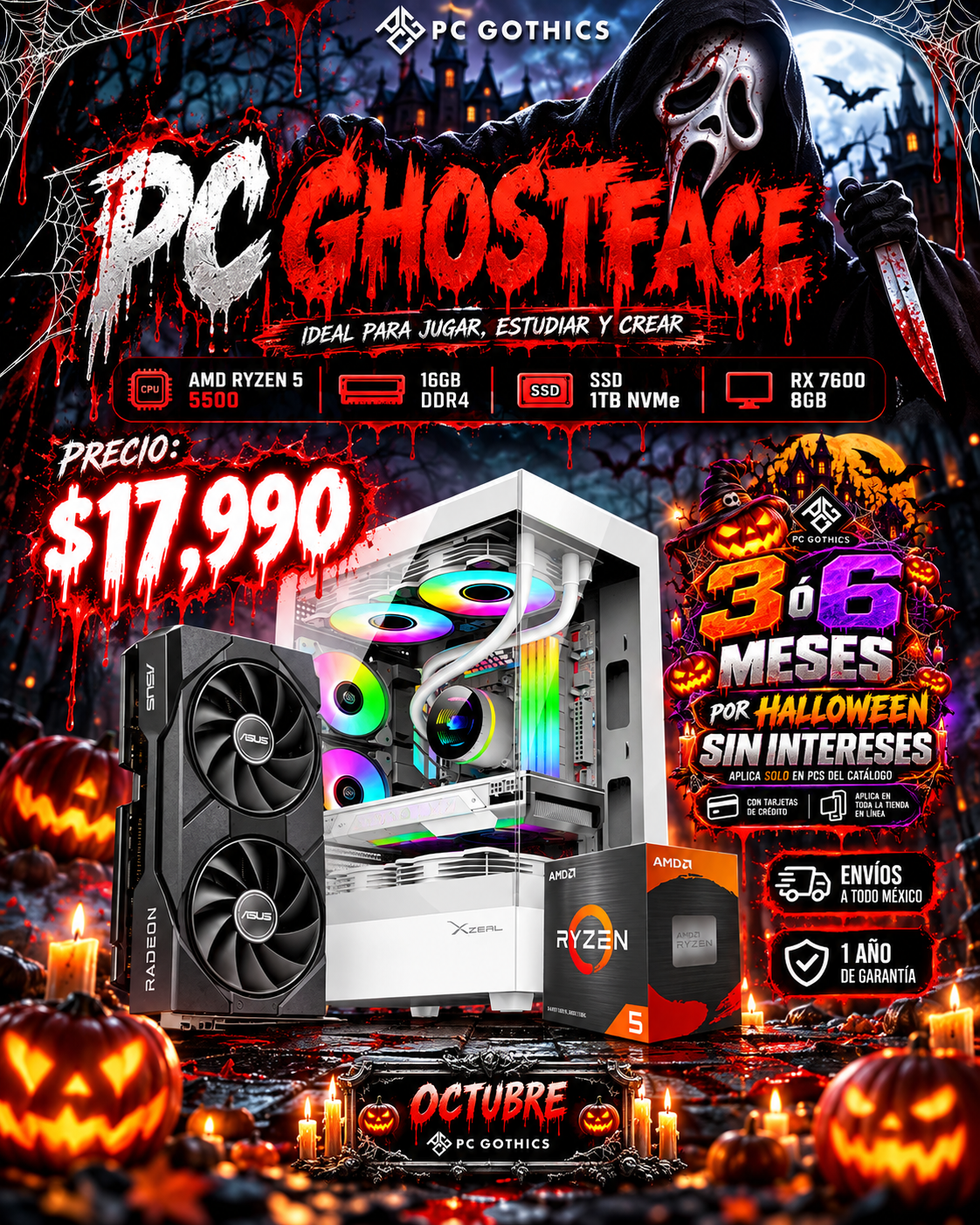 PC GHOSTFACE - Ryzen 5 5500 + 16GB RAM + RX 7600 8GB-1