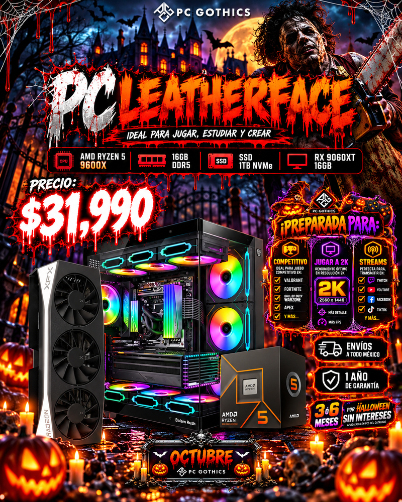 PC LEATHERFACE - Ryzen 5 9600X + 16GB RAM + RX 9060XT 16GB-1