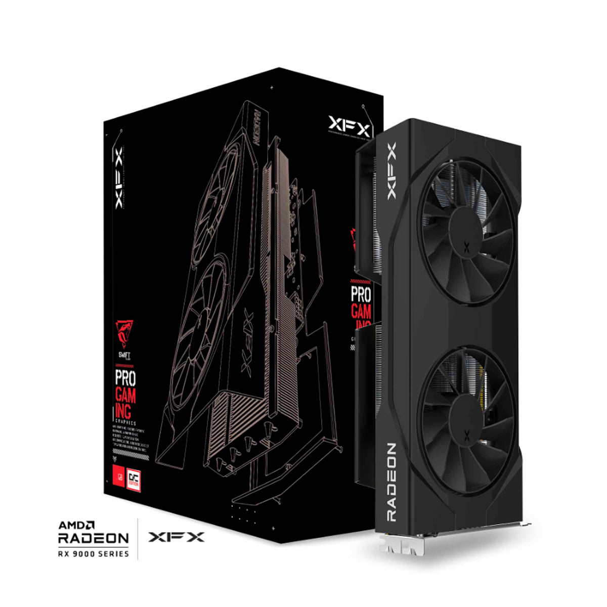 TARJETA DE VIDEO XFX (RX-96TSW16BQ) SWIFT RX9060XT OC,16GB GDDR6,1900MHZ,2*DP,HDMI,2*FAN,NEGRO
