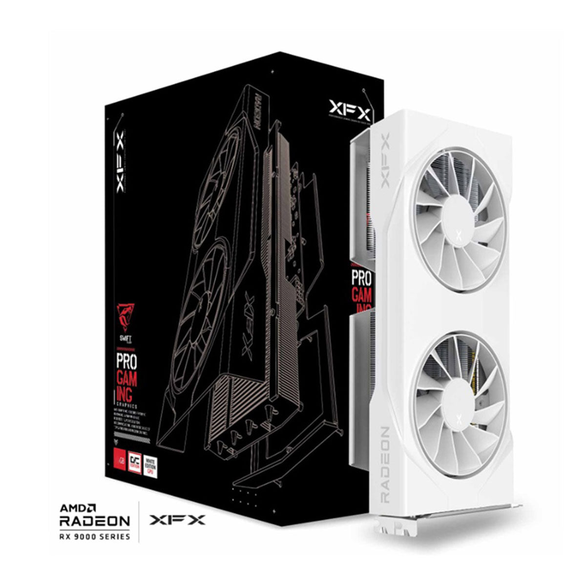TARJETA DE VIDEO XFX (RX-96TSW8GWQ) SWIFT RX9060XT OC,8GB GDDR6,1900MHZ,2*DP,HDMI,2*FAN,BLANCA