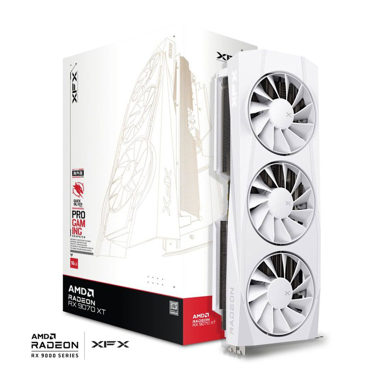 TARJETA DE VIDEO XFX (RX-97TQICKW9) QUICKSILVER RX9070XT,16GB GDDR6, 2400MHZ,3*DP,HDMI,BLANCA-2