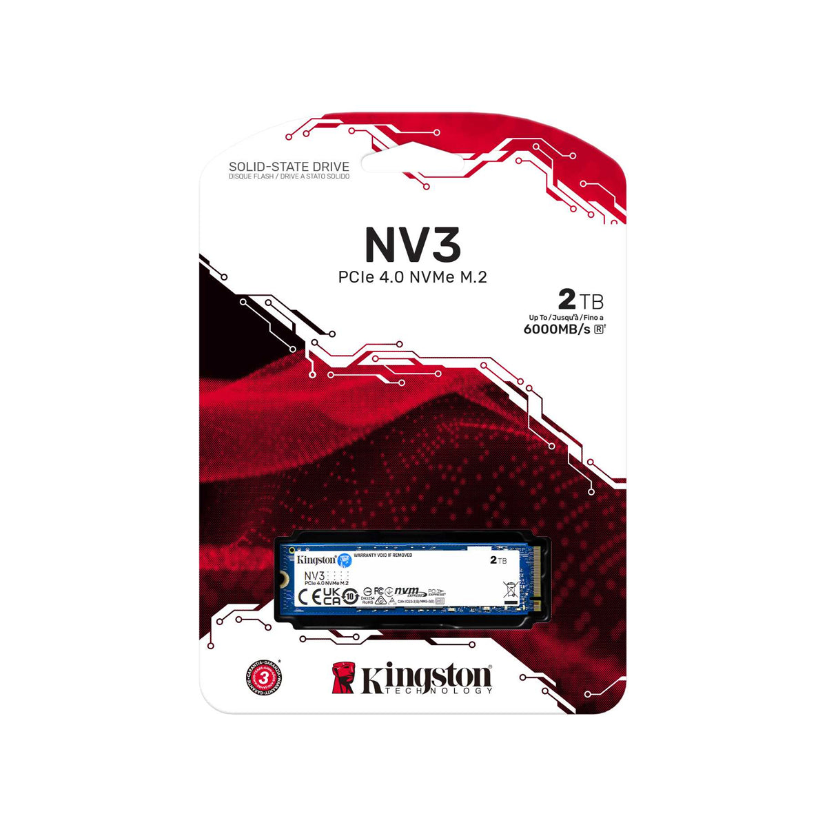 UNIDAD SSD M.2 KINGSTON 2TB (SNV3S/2000G) NV3, PCIE 4.0, NVME, 2280-1