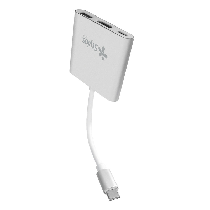 ADAPTADOR STYLOS (STCBHUB31S) HUB 3 EN 1, USB C A HDMI+USB 3.0+USB TIPO C, GRIS-1
