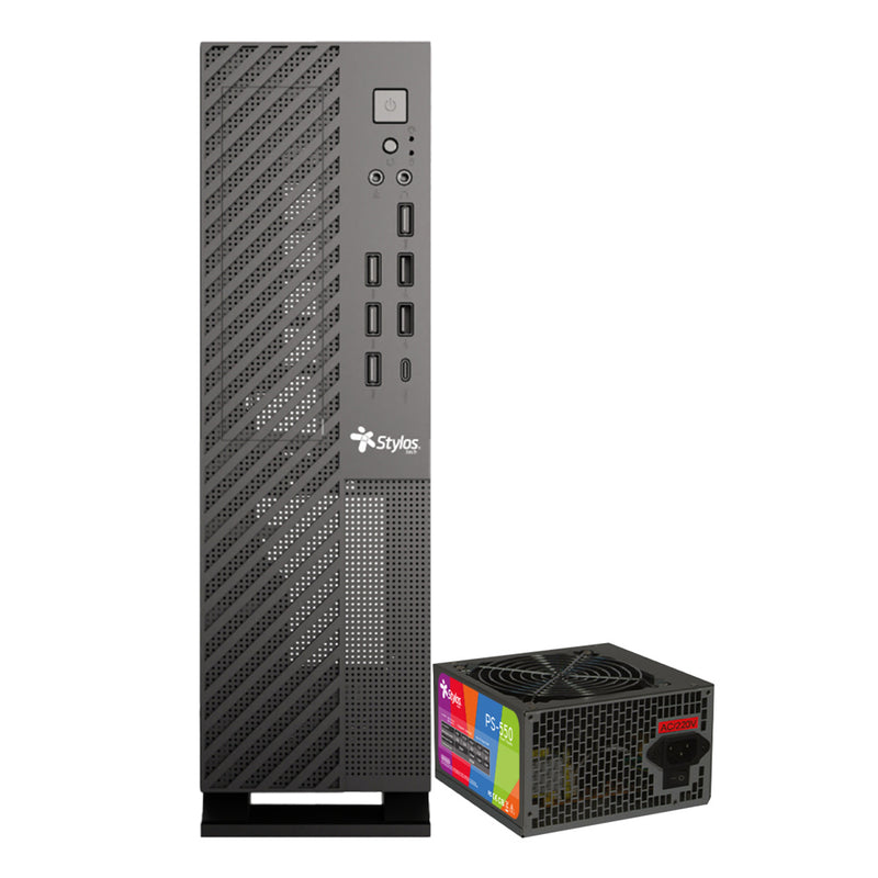 GABINETE STYLOS (STGAMN1B) MINCE, SLIM MINI-ITX, USB 3.0, USB TIPO C, FUENTE 550W, NEGRO-1