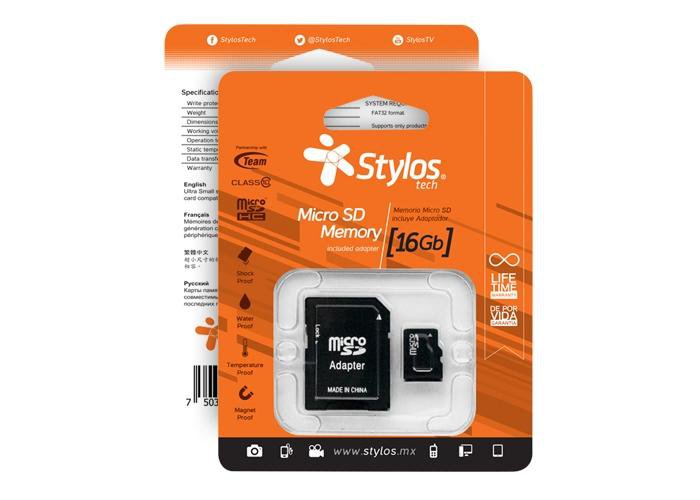 MEMORIA MICROSD STYLOS (STMS161B) 16GB, CLASE 10, CON ADAPTADOR, NEGRO