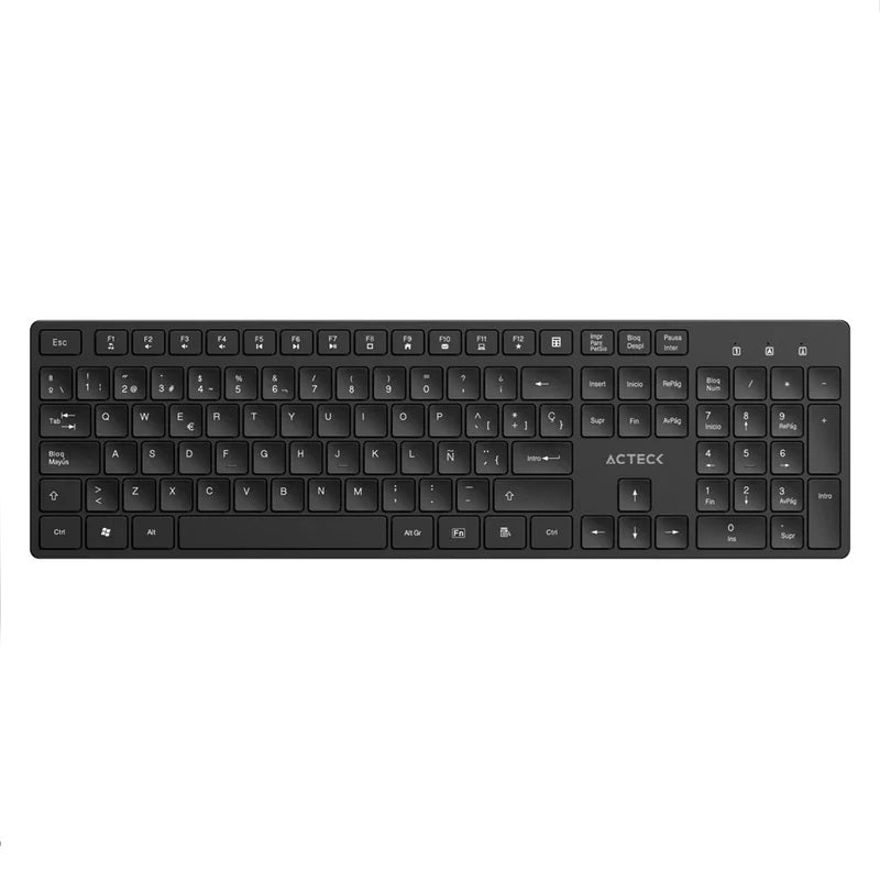 TECLADO INALAMBRICO ACTECK(AC-943468)VANTAGE AERO TI555,2.4 GHZ,100%,TECLAS ABS LOW PROFILE MEMBRANA,1*AA,NEGRO