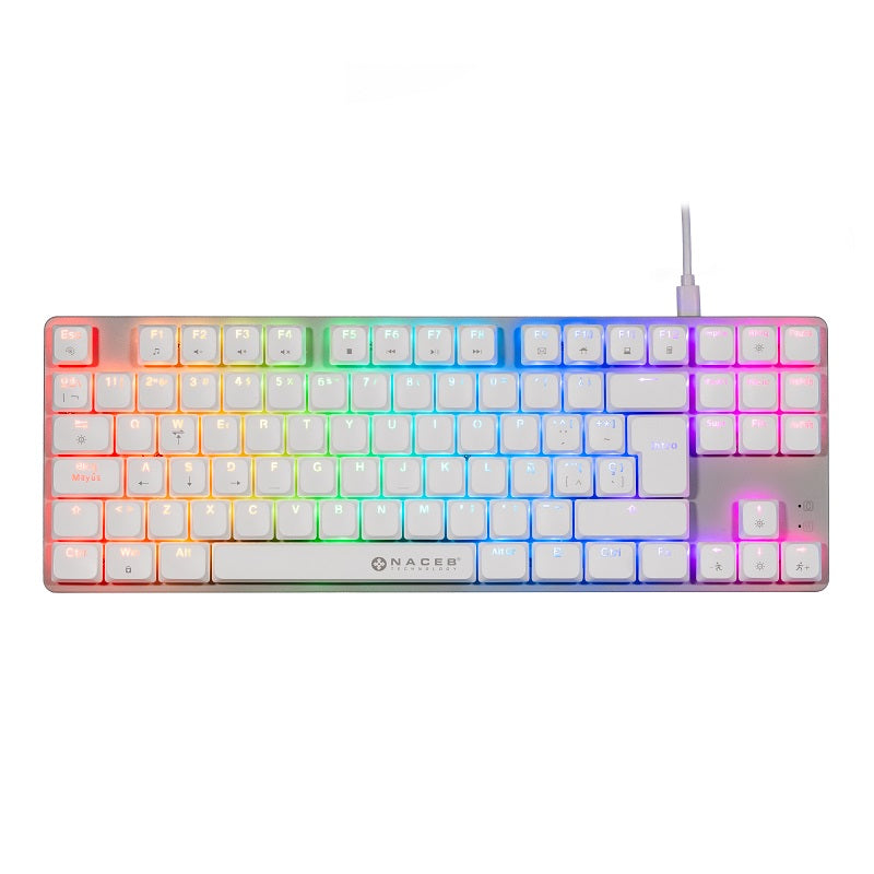 TECLADO MECANICO NACEB (NA-0971) TKL GAMER LOW PROFILE, RGB, 80%, K1009 87 TECLAS, FULL BLANCAS