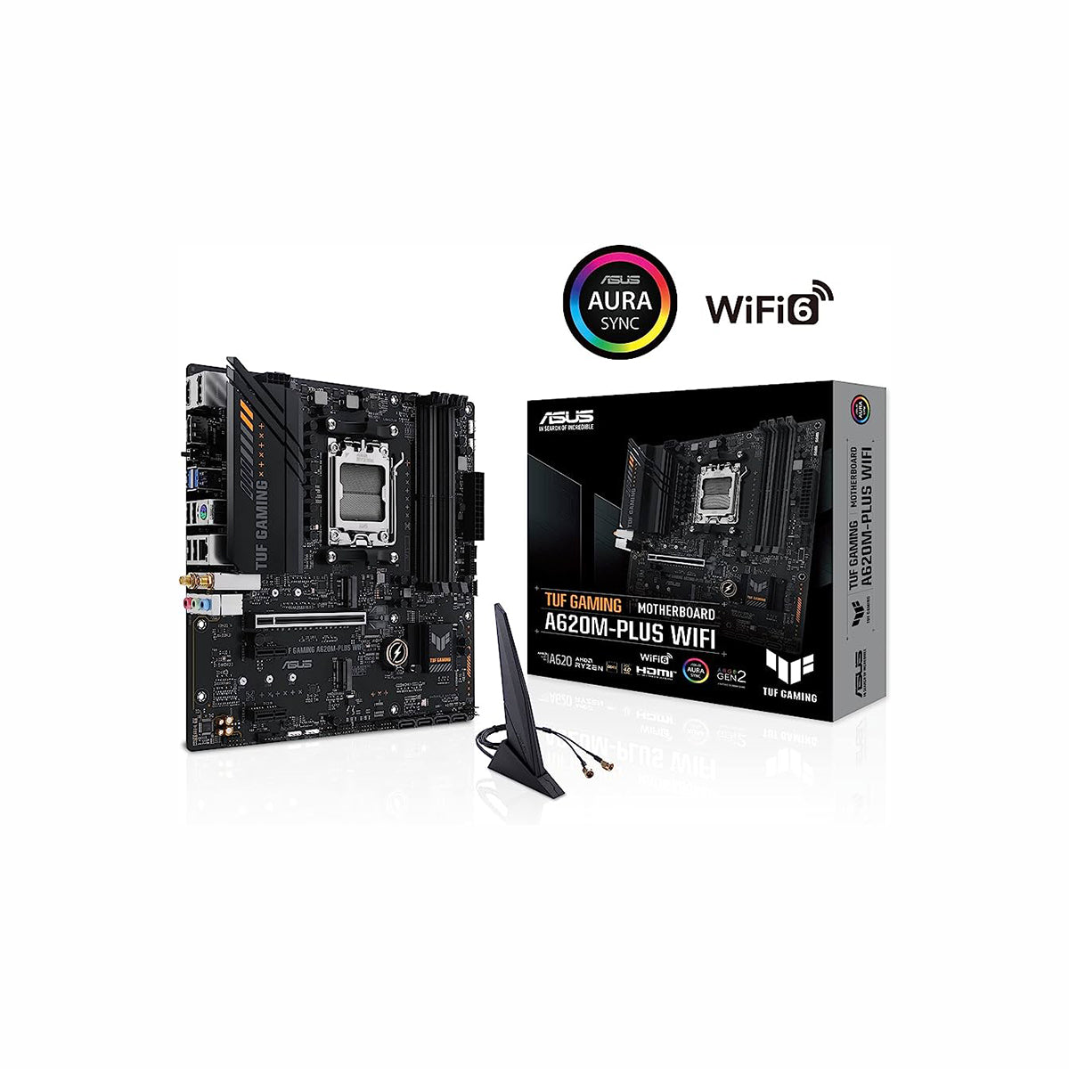 MOTHERBOARD ASUS (TUF GAMING A620M-PLUS WIFI) SOCKET AM5,4*DDR5,HDMI,2*DP,PCIE-4.0,WIFI,MICRO ATX
