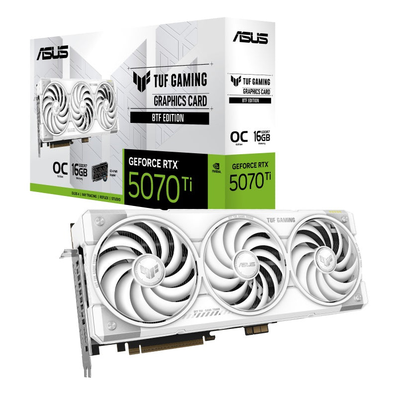 TARJETA DE VIDEO ASUS (TUF-RTX5070TI-O16G-BTF-WHITE) 256BIT, PCI-E 5.0,2*HDMI,3*DP,TRI FAN