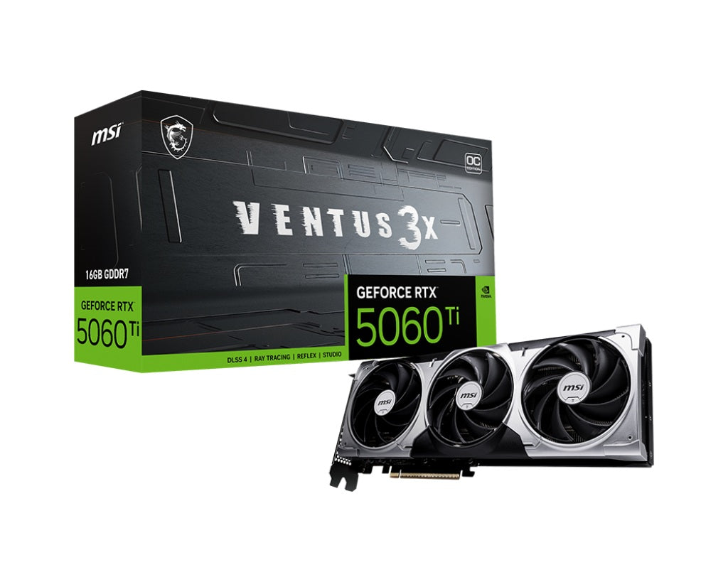 TARJETA DE VIDEO MSI (RTX 5060 TI 16G VENTUS 3X OC) 16GB GDDR7, 2617 MHZ, 1*HDMI, 3*DP, 3*FAN-2