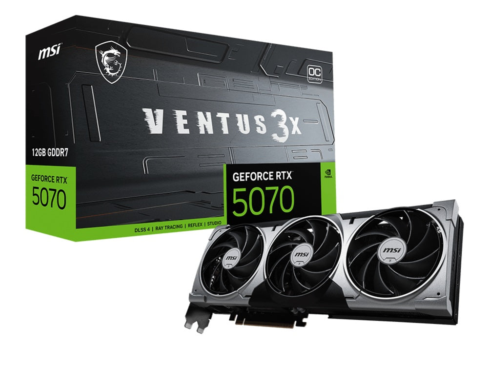 TARJETA DE VIDEO MSI (RTX 5070 12G VENTUS 3X OC) 12GB DDR7, 2557 MHZ,  1*HDMI, 3*DP, 3 FAN