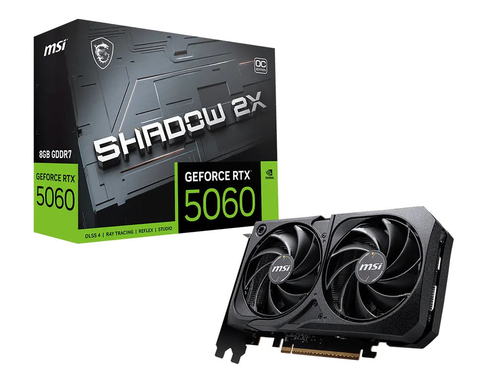 TARJETA DE VIDEO MSI (RTX 5060 8G SHADOW 2X OC) RTX 5060, 8GB GDDR7,PCIE 5.0,1*HDMI,3*DP,2FAN