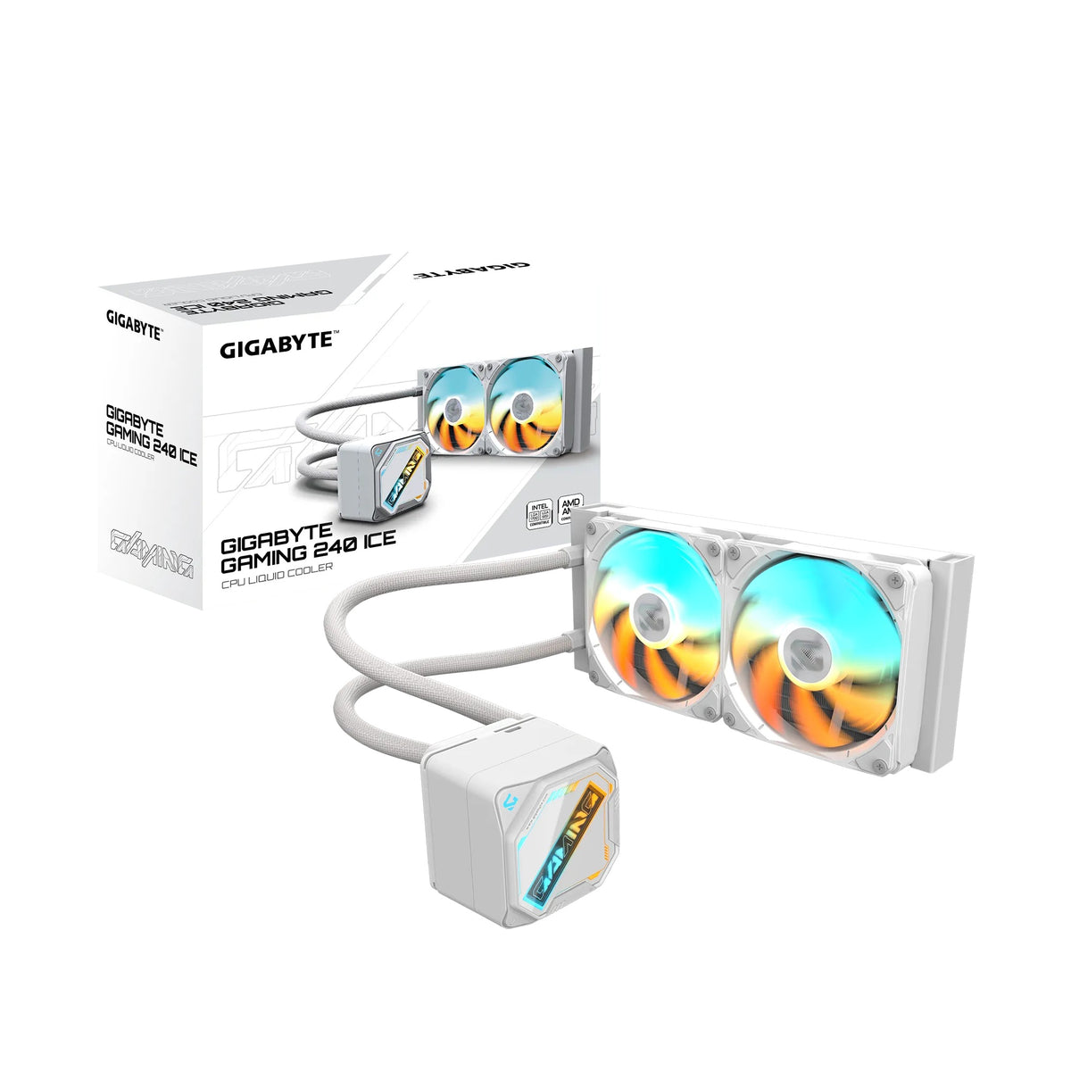 VENTILADOR P/CPU GIGABYTE (GP-GIGABYTE GME 240I) ARGB,ENFRIAMIENTO LIQUIDO,2 FAN,240MM,BLANCO-1