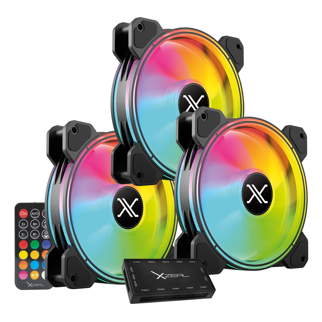 VENTILADOR P/GABINETE XZEAL (XZVE100B) XZ1100,ARGB,3*FAN,120MM, NEGRO