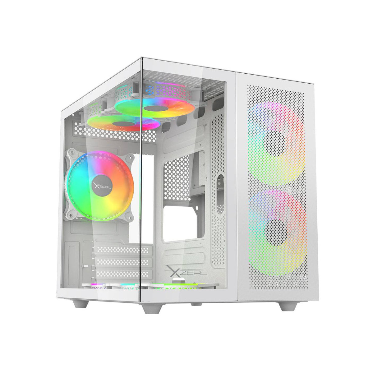 GABINETE XZEAL (XZGAMC1W) CUBO, MINI ITX,CRISTAL+METAL, 3*VENTI ARGB, SIN FUENTE, BLANCO-1