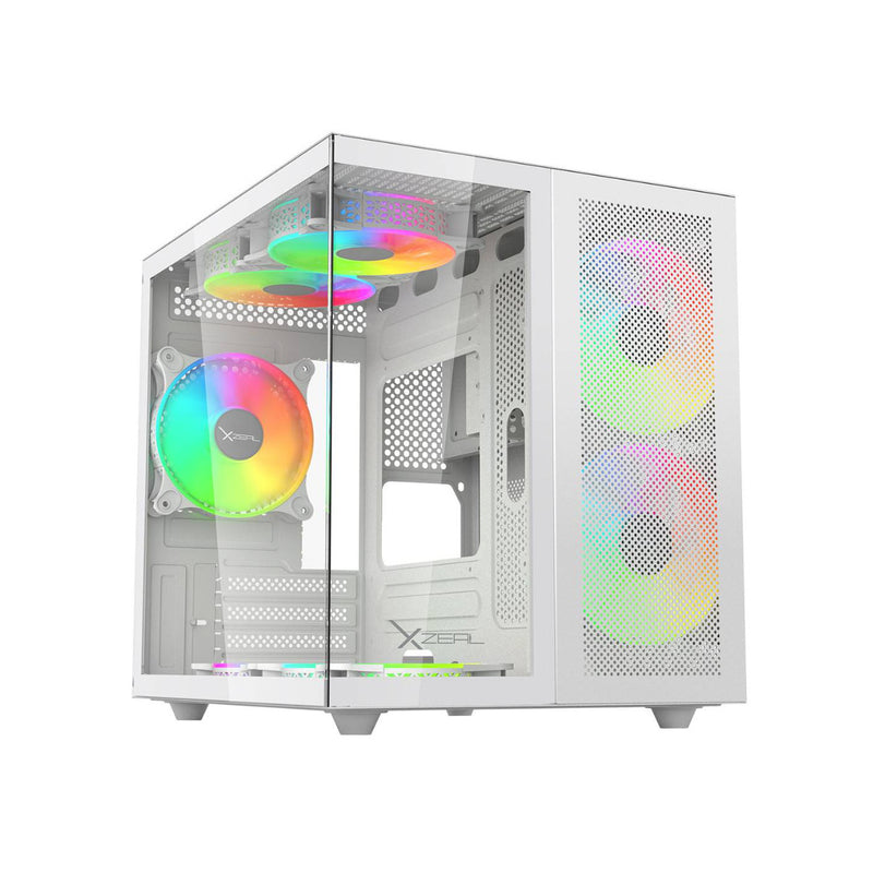 GABINETE XZEAL (XZGAMC1W) CUBO, MINI ITX,CRISTAL+METAL, 3*VENTI ARGB, SIN FUENTE, BLANCO-1