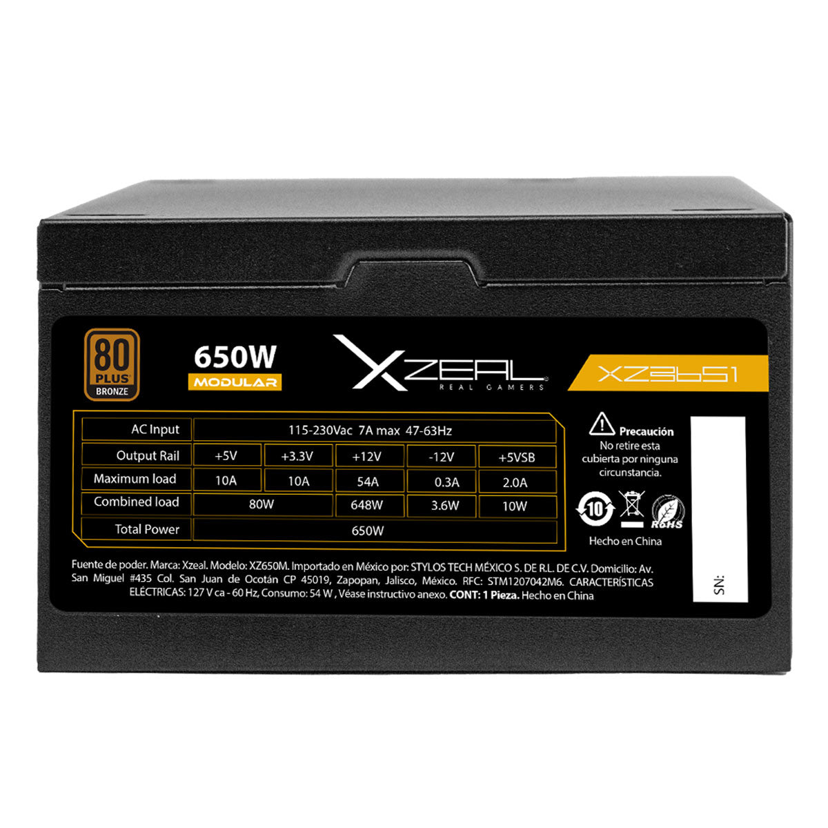 FUENTE DE PODER XZEAL (XZPS650M1B) XZ650M, 650W ATX, 80 PLUS BRONCE, MODULAR, NEGRO-1