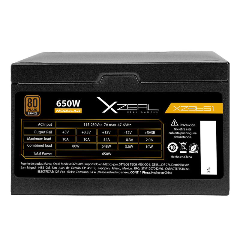 FUENTE DE PODER XZEAL (XZPS650M1B) XZ650M, 650W ATX, 80 PLUS BRONCE, MODULAR, NEGRO-1