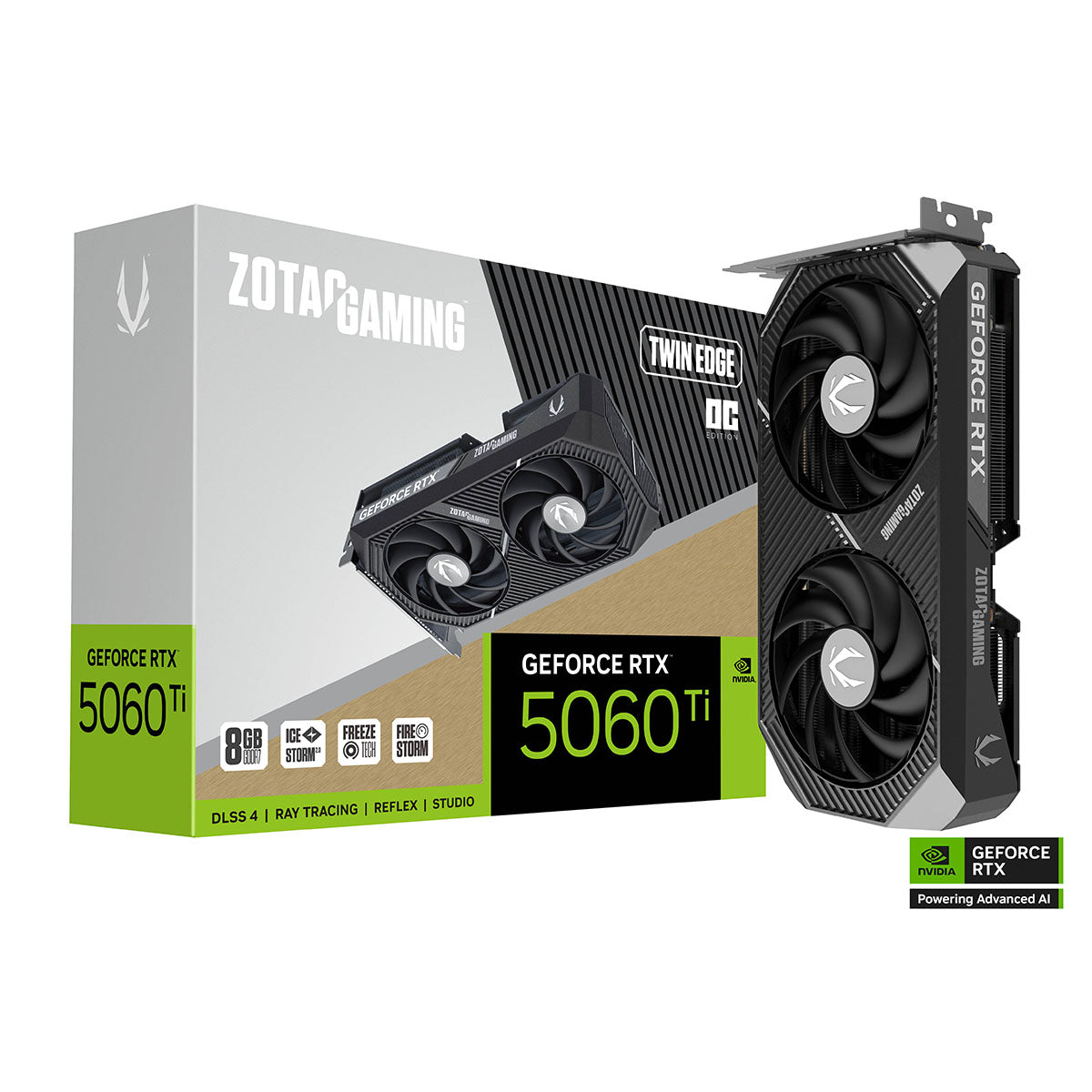 TARJETA DE VIDEO ZOTAC (ZT-B50610H-10M) RTX 5060TI TWIN EDGE OC 8GB GDDR7,2602 MHZ,PCIE 5,HDMI,3*DP,2*FAN