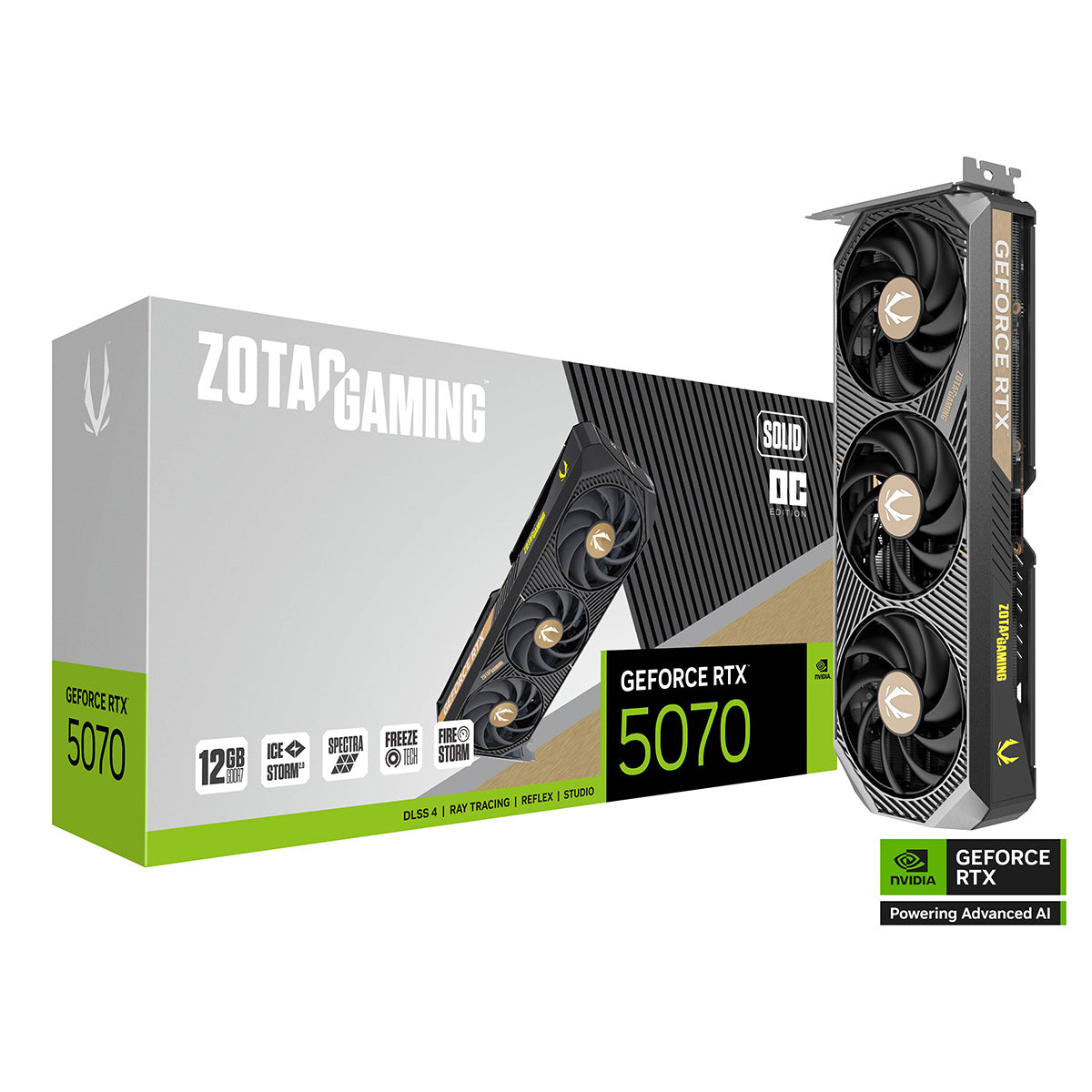 TARJETA DE VIDEO ZOTAC (ZT-B50700J-10P) RTX 5070 SOLID OC 12GB GDDR7,PCIE 5,3*FAN