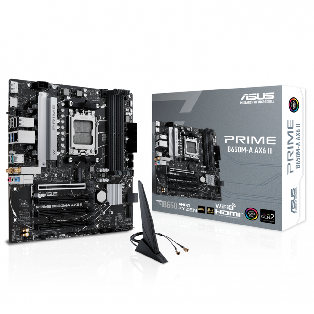 MOTHERBOARD ASUS (PRIME B650M-A AX II) SOCKET AM5,4*DDR5,HDMI,DP,VGA,PCIE-4.0,WIFI6,MICRO ATX