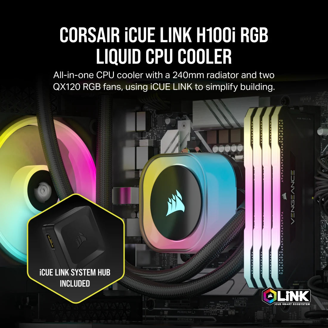 VENTILADOR P/CPU CORSAIR (CW-9061001-WW) ICUE LINK H100I RGB AIO,240MM,2 FAN,NEGRO