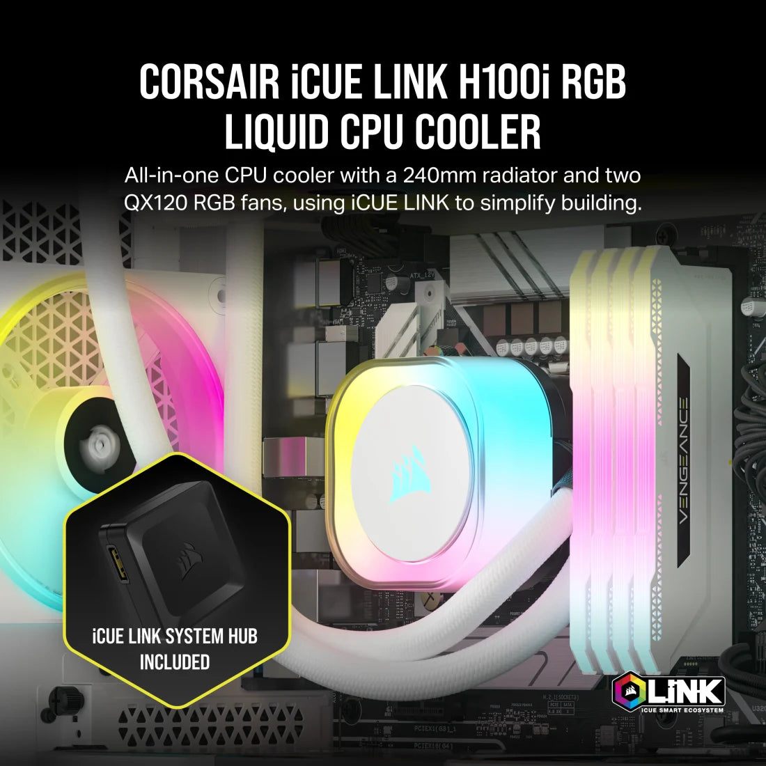 VENTILADOR P/CPU CORSAIR (CW-9061005-WW) ICUE LINK H100I RGB AIO,240MM,2 FAN,BLANCO