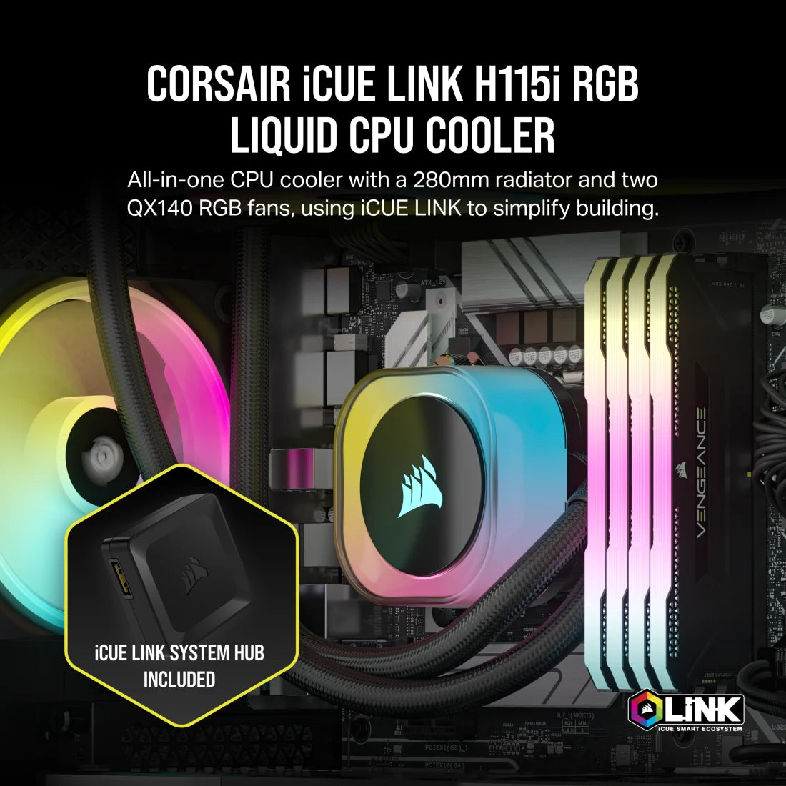VENTILADOR P/CPU CORSAIR (CW-9061002-WW) ICUE LINK H115I RGB AIO,280MM,2 FAN,NEGRO
