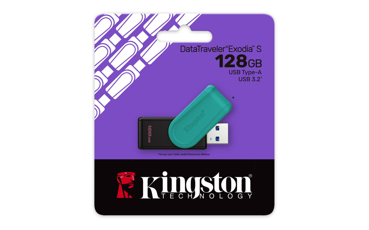 MEMORIA USB KINGSTON (DTXS/128GB) 128GB DATA TRAVELER EXODIA S, PLASTICA, NEGRO/TURQUESA U